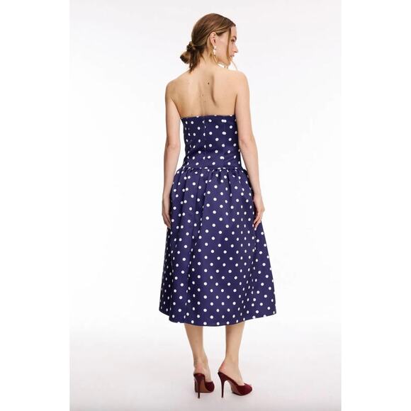 Self-Portrait Polka Dot Satin Midi Dress Sz 0 - Picture 3 of 11
